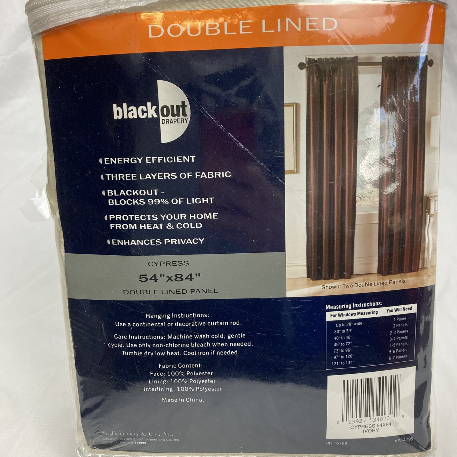 BlackOut Drapery Light Blocking Curtain Panel (Ivory) Cypress Style 54″ × 84″