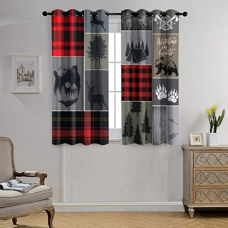 Rustic Bear Deer Blackout Curtain 2 Panels Soft Polyester Room Darkening Grommet