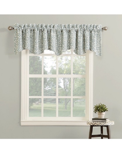 Scrolling Weave Jacquard Scalloped Window Valance, Gray, Modern 52″ x 18″ – NEW