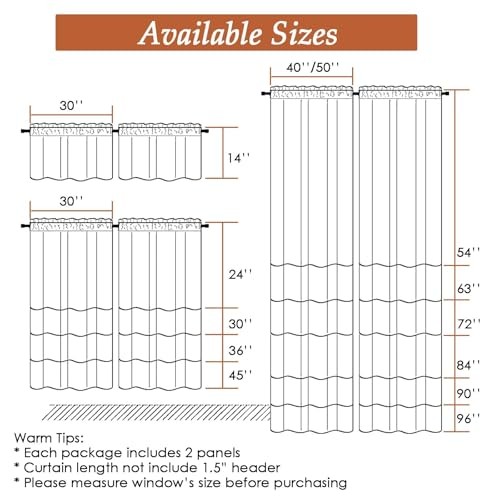 Kitchen Curtains 36 Inch Length 2 Panels, Light 30″W x 36″L (Pack of 2) White
