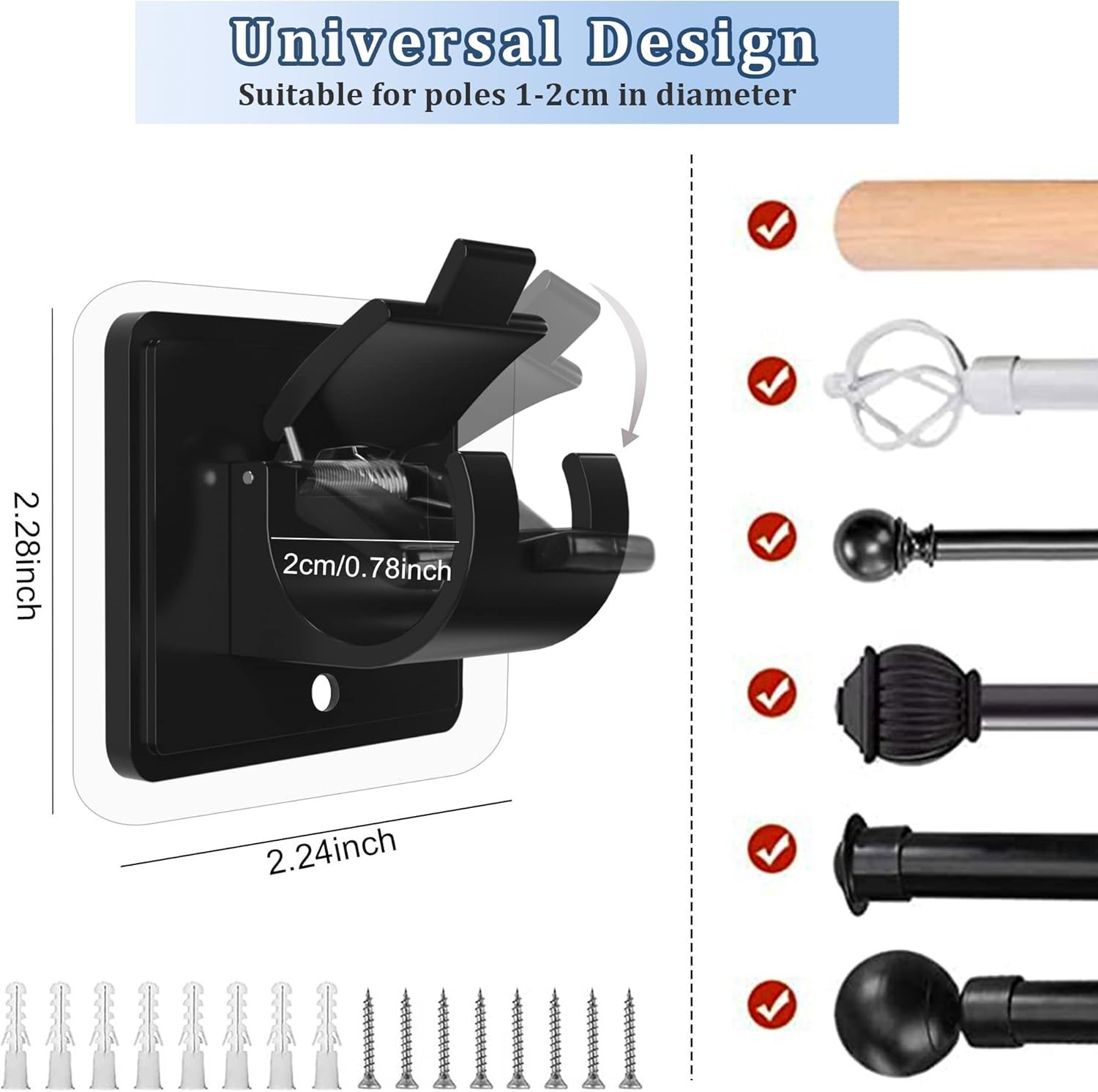 Codoule 2PCS No Drill Curtain Rod Brackets – Adjustable Self Adhesive Hooks