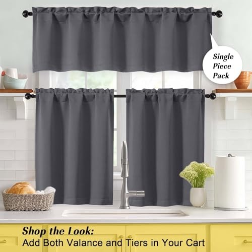 Cafe Blackout Curtains Tier 36 Inch Length 2 30″W x 36″L (Pack of 2) Grey