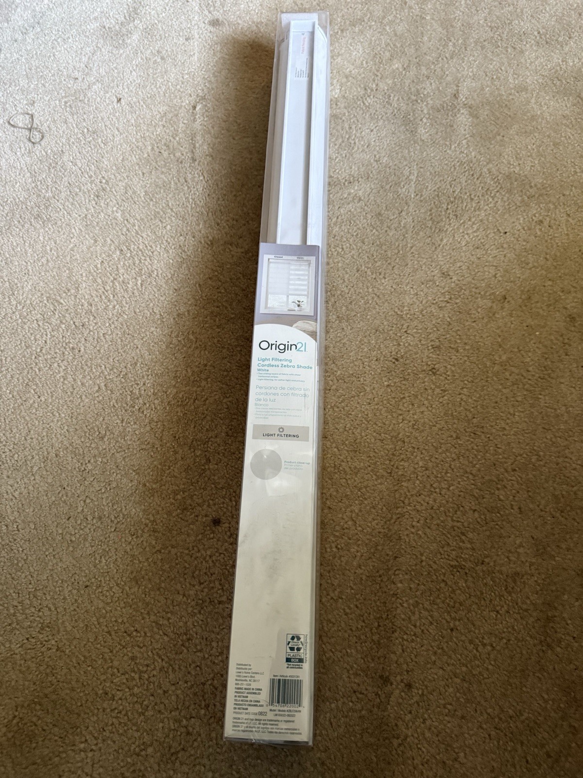 Origin 21 White Light Filtering Cordless Zebra Roller Shade