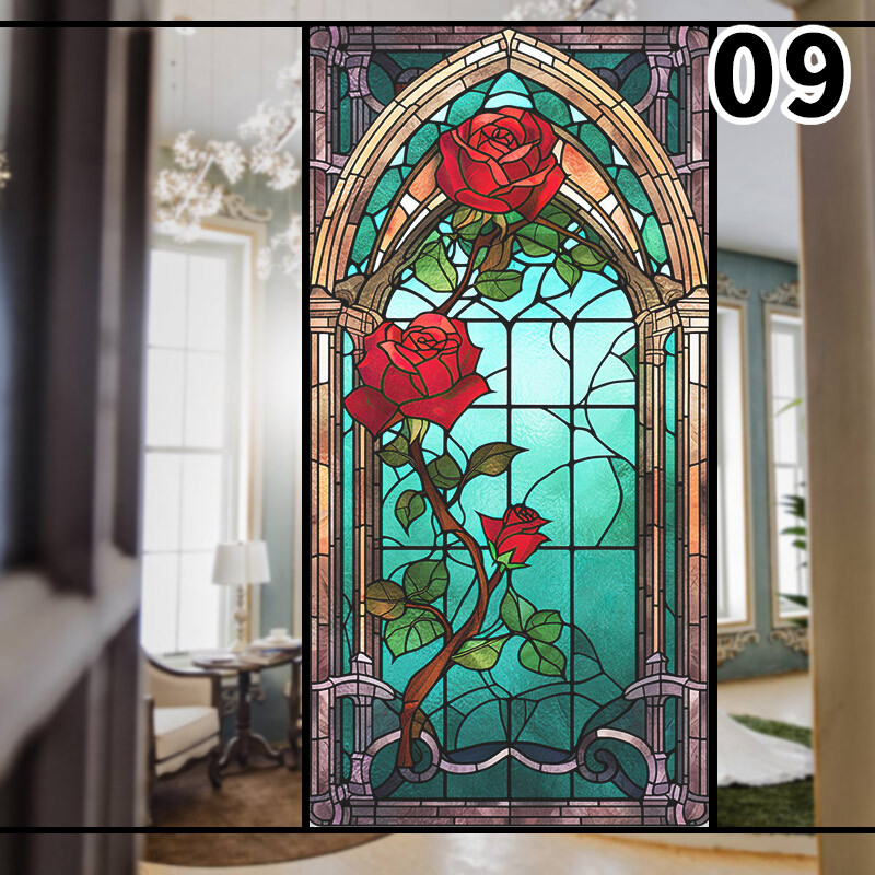 Retro Rose Stained Glass Film Frosted Window Sticker Bathroom Office Decor