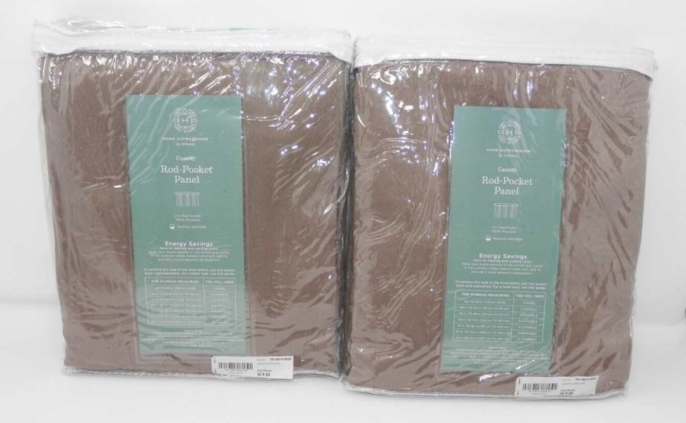 Home Expression Cassidy Curtains 50×63″ Room Darkening Rod Pocket Dark Mocha NEW
