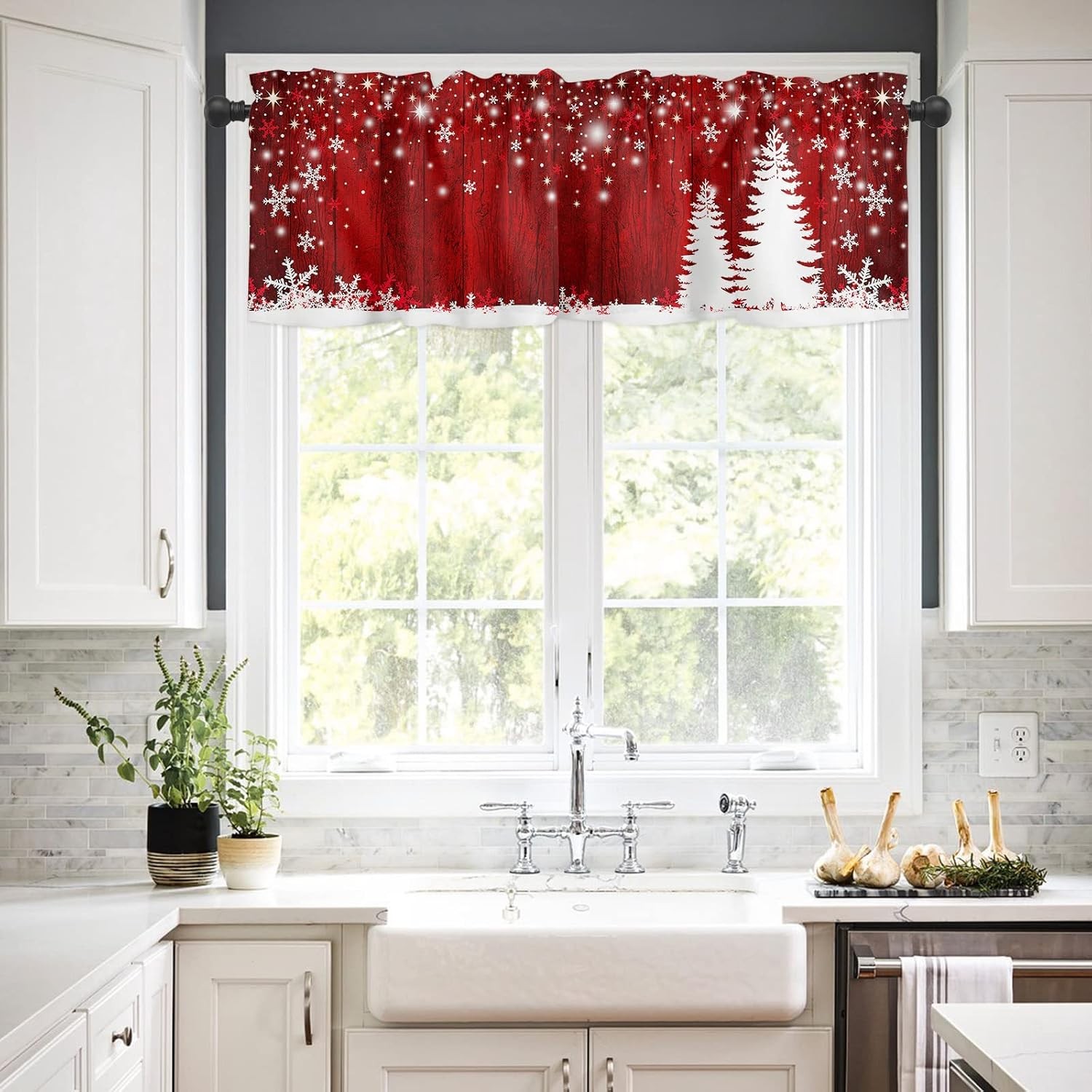 Christmas Curtains Valances for Kitchen Windows Winter Red Valance
