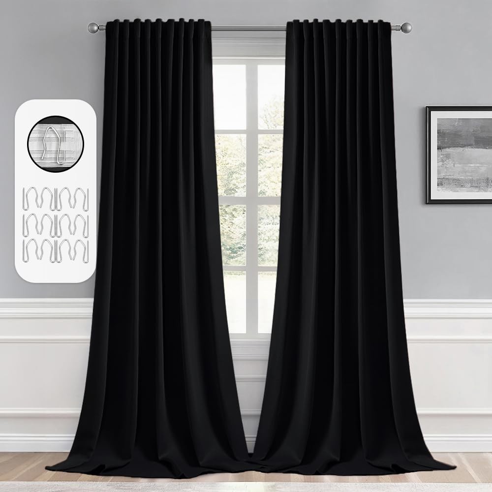 Back Tab Blackout Curtains 120 Inch Long 2 Panels Set for Living Room Bedroom…