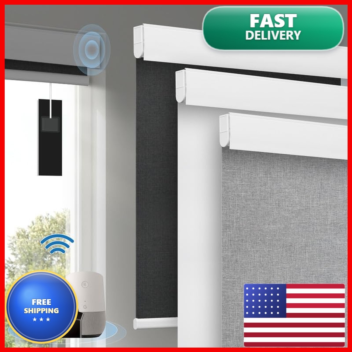 CITOLEN S001 Light Gray Motorized Blinds Remote Cordless Smart Blackout Roller