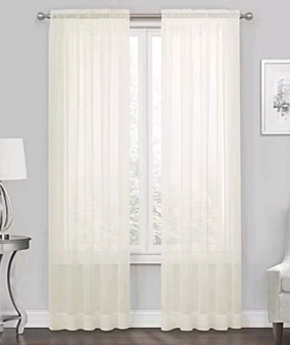 Regal Home Voile Rod Pocket Sheer Single Curtain Panel Ivory 54×84