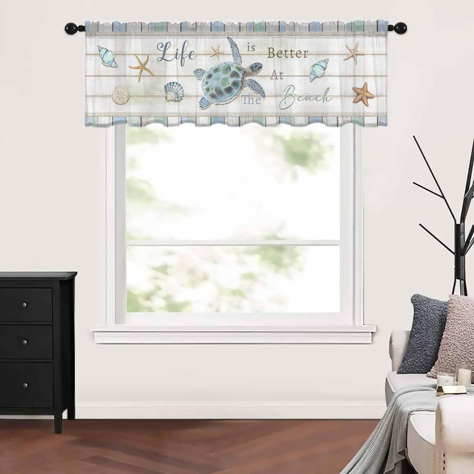 Ocean Turtle Sheer Valance Curtains 12 Inch Length for Kitchen/Living Room/Ba…