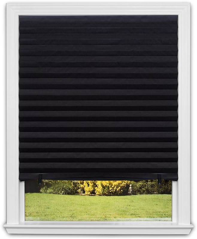 2 No Tools Original Blackout Pleated Paper Shade Black, 36 In. W X 72 In. L