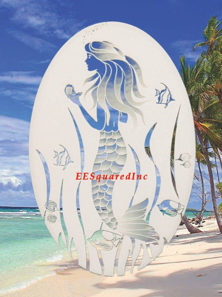 MERMAID OVAL WINDOW DECAL 8×12 Mermaids Glass Door Vinyl Cling Tropical Decor
