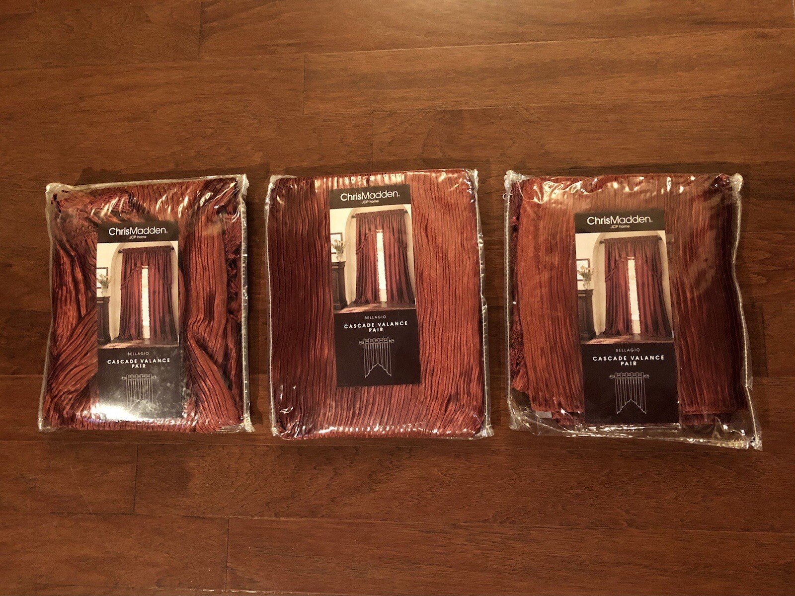 Chris Madden JCP Home Bellagio 3 Cascade Valance Pairs NWT NEW Orange Tassel