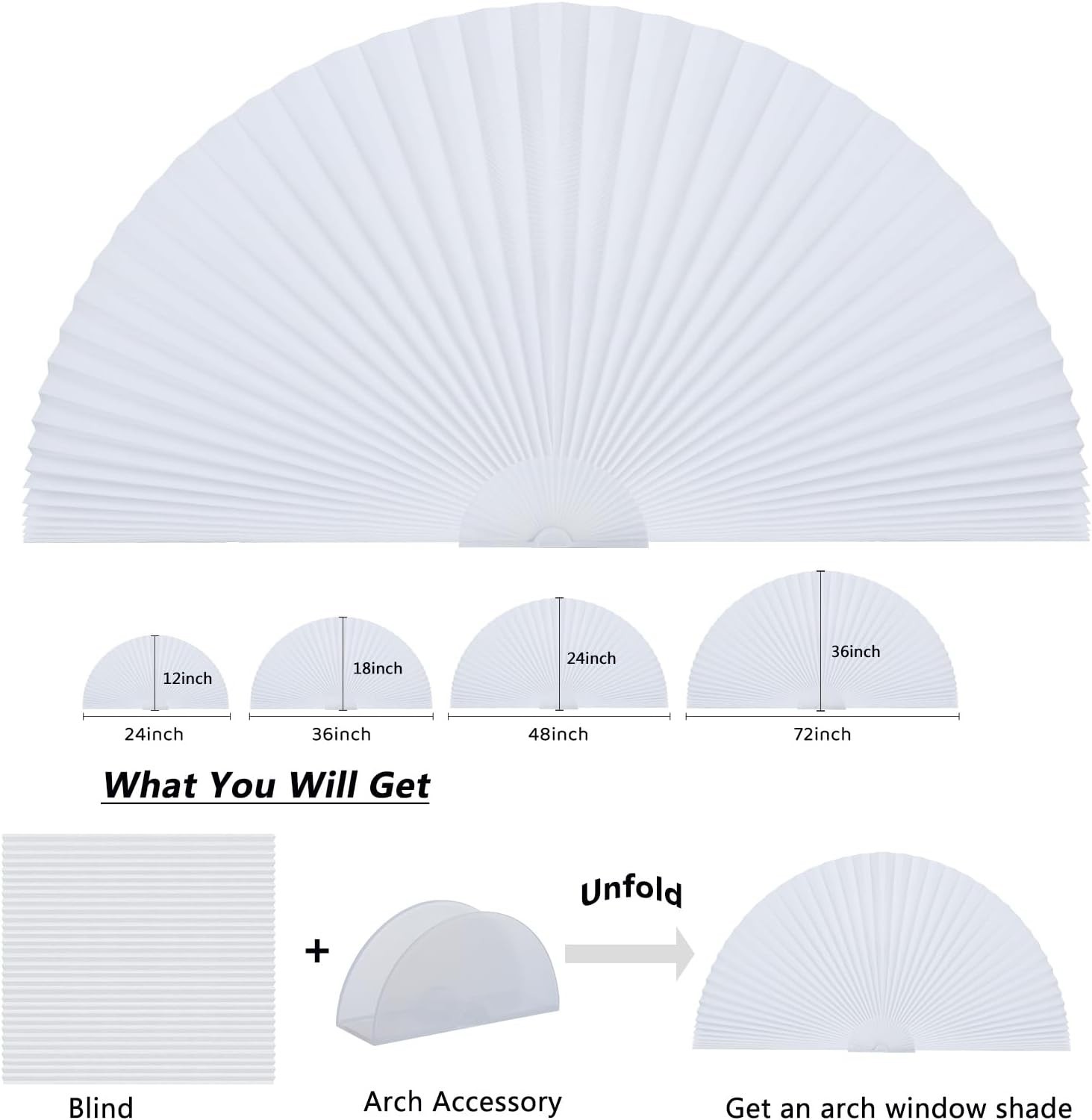 Arch Window Shade 12 Inch Radius Half Circle Non-Woven Stick On Light Filtering