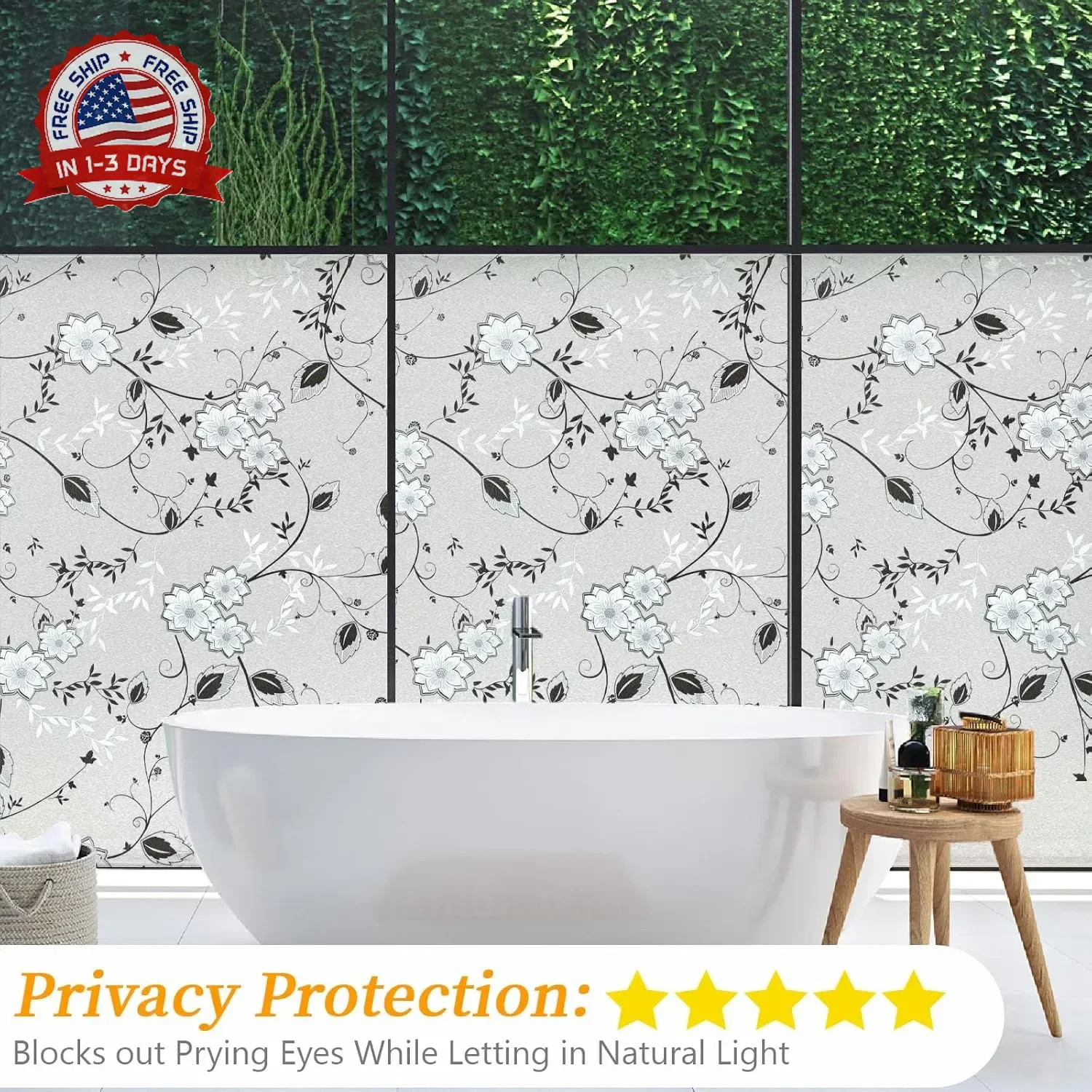 Bloss Frosted Privacy Window Film with Installation Tools,Decorative Windows Pri