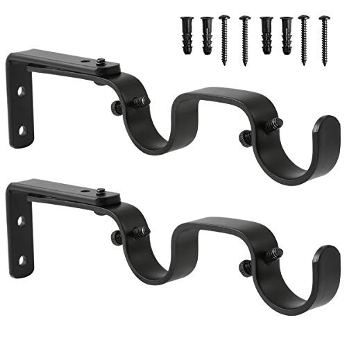 Heavy Duty Curtain Rod Brackets – Adjustable Double Rod Holders, 1 Inch 2 Black