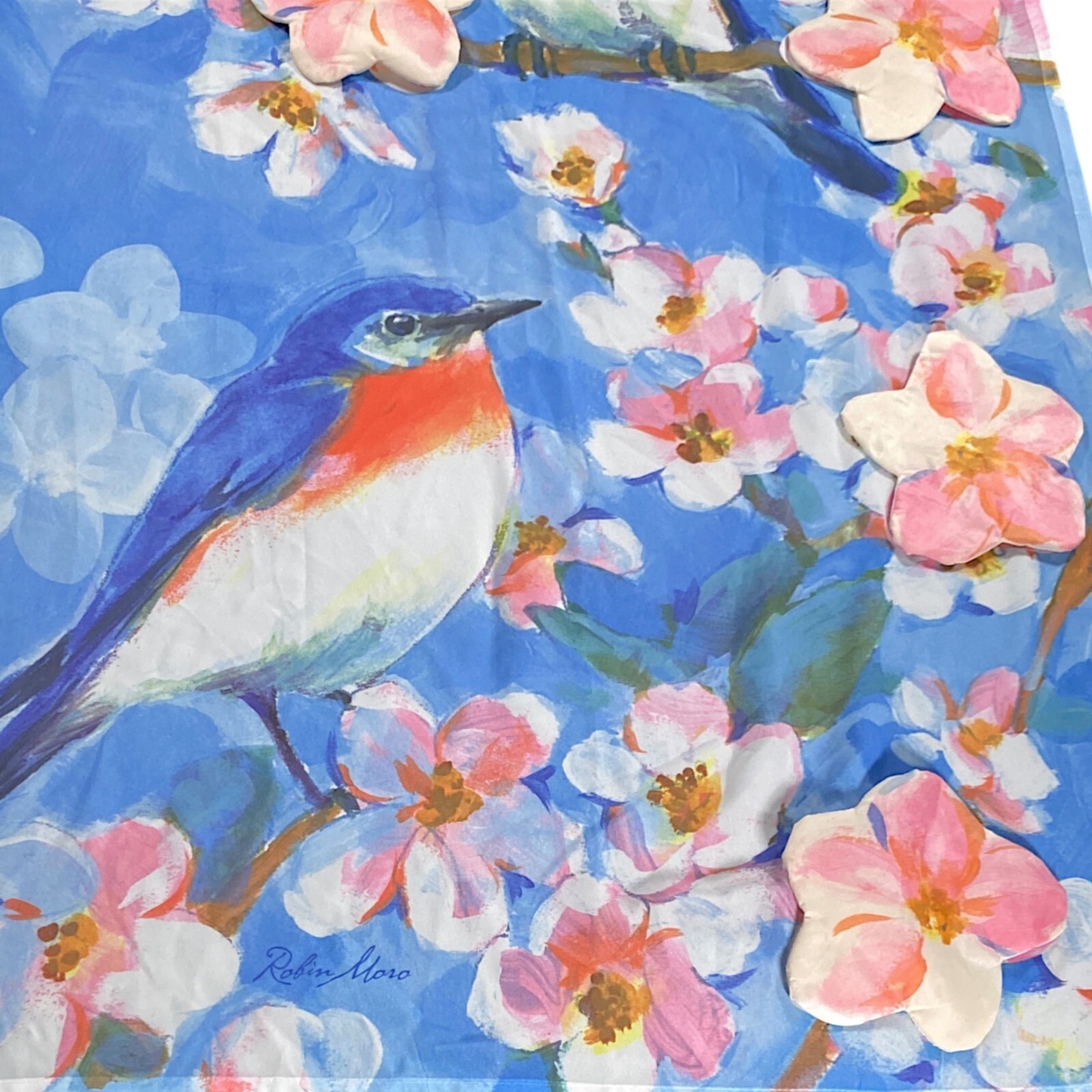 Robin Moro Curtains 38.5” Semi Sheer Window Shade Bluebird Cherry Blossom 2