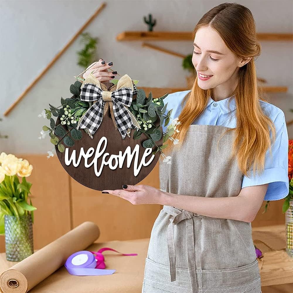 Welcome Sign for Front Door, Decor Farmhouse Porch, Rustic Brown