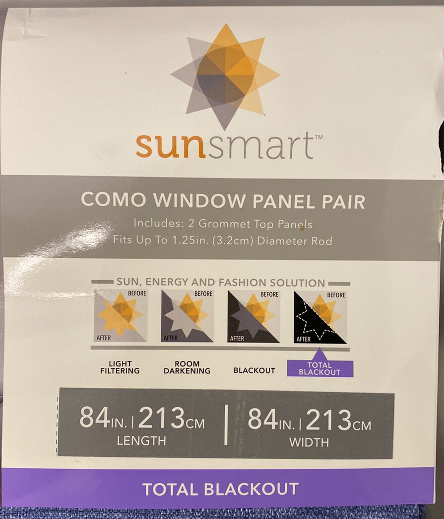 Sunsmart Como Total Blackout Polyester Curtain- 2 Panels-84”x84”-blue