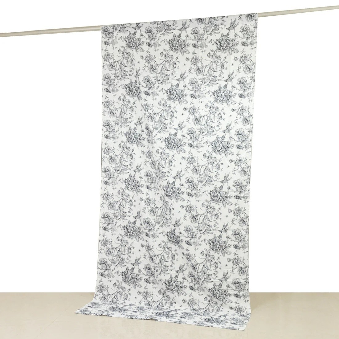 White Black 5ft x 10ft French Toile Polyester Backdrop Curtain with Rod Pockets