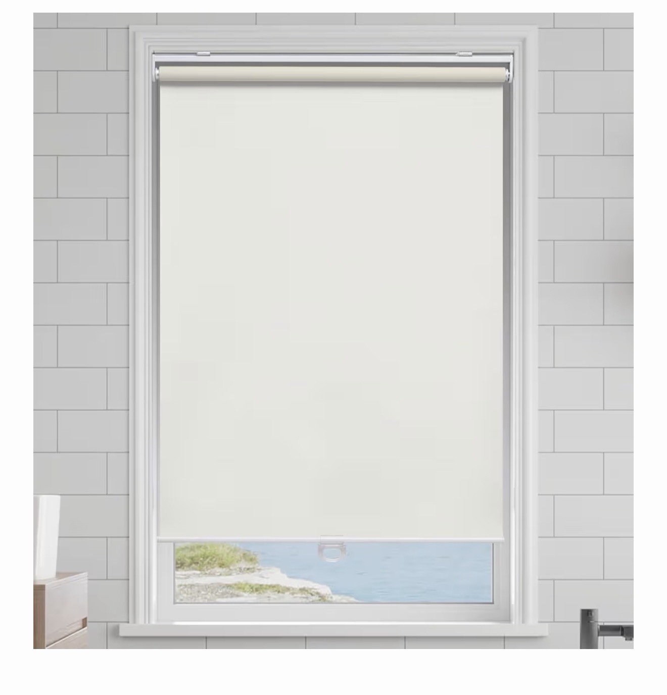 AOSKY Cordless Roller Shades Blackout Blinds for Windows (46 W x 72 H Ivory) US