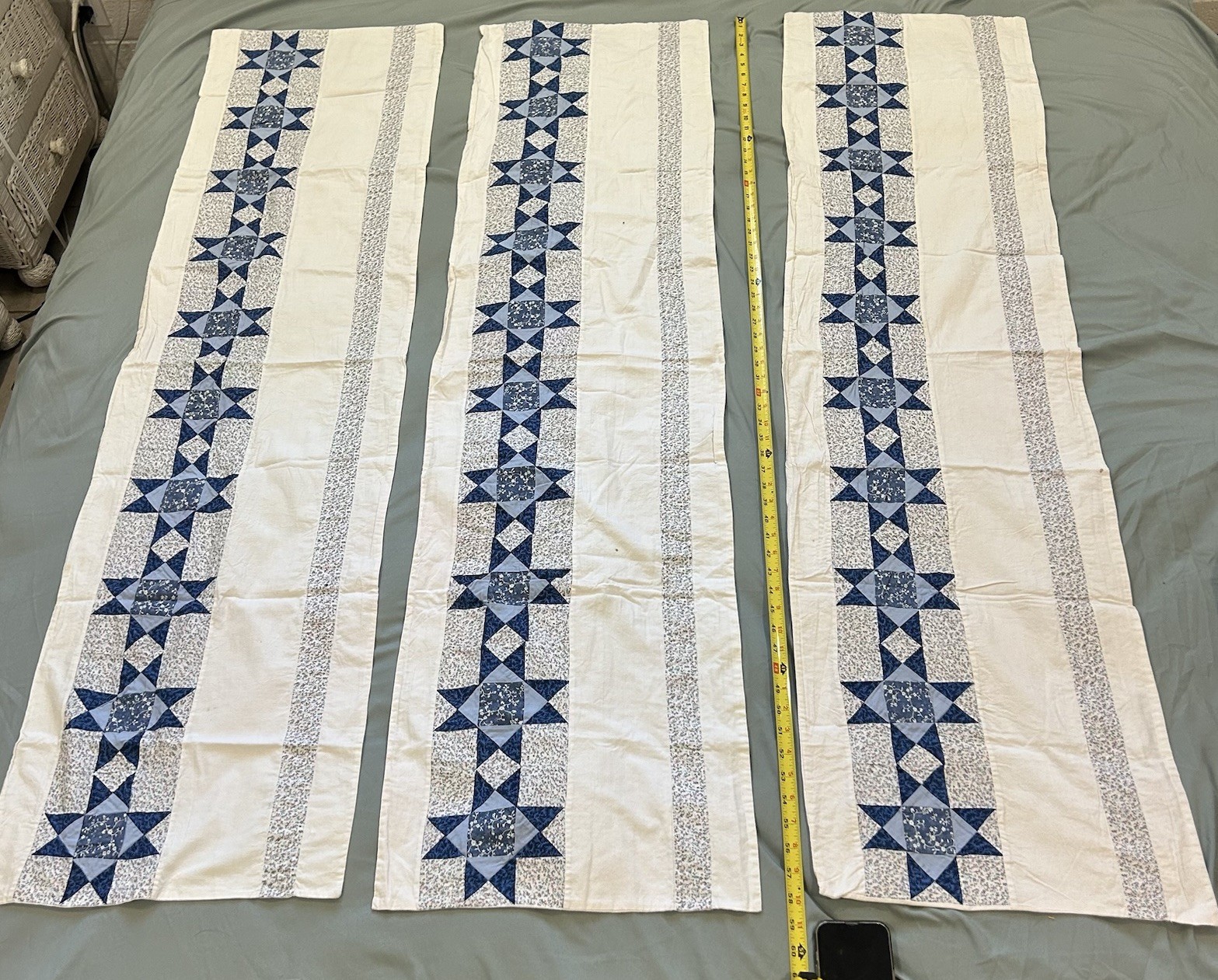 Vintage Handmade Quilt Strips – Blue Star Patchwork – JCPenney – bundle of (3)