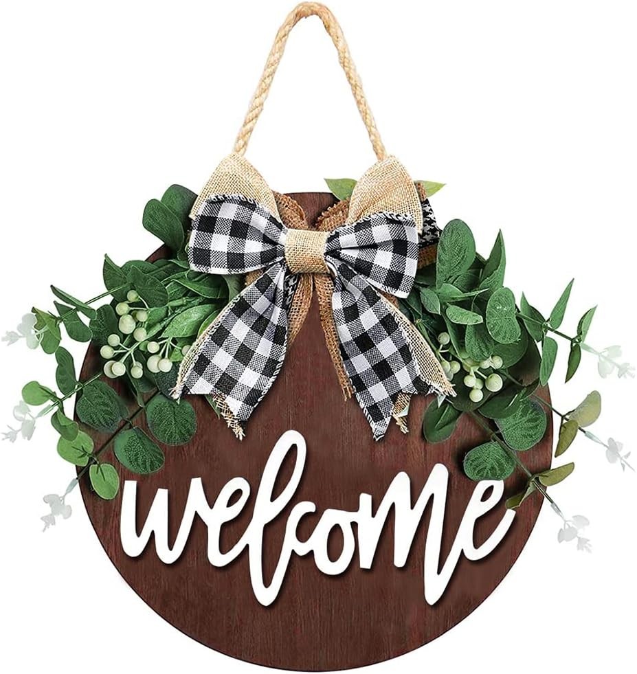 Welcome Sign for Front Door, Decor Farmhouse Porch, Rustic Brown