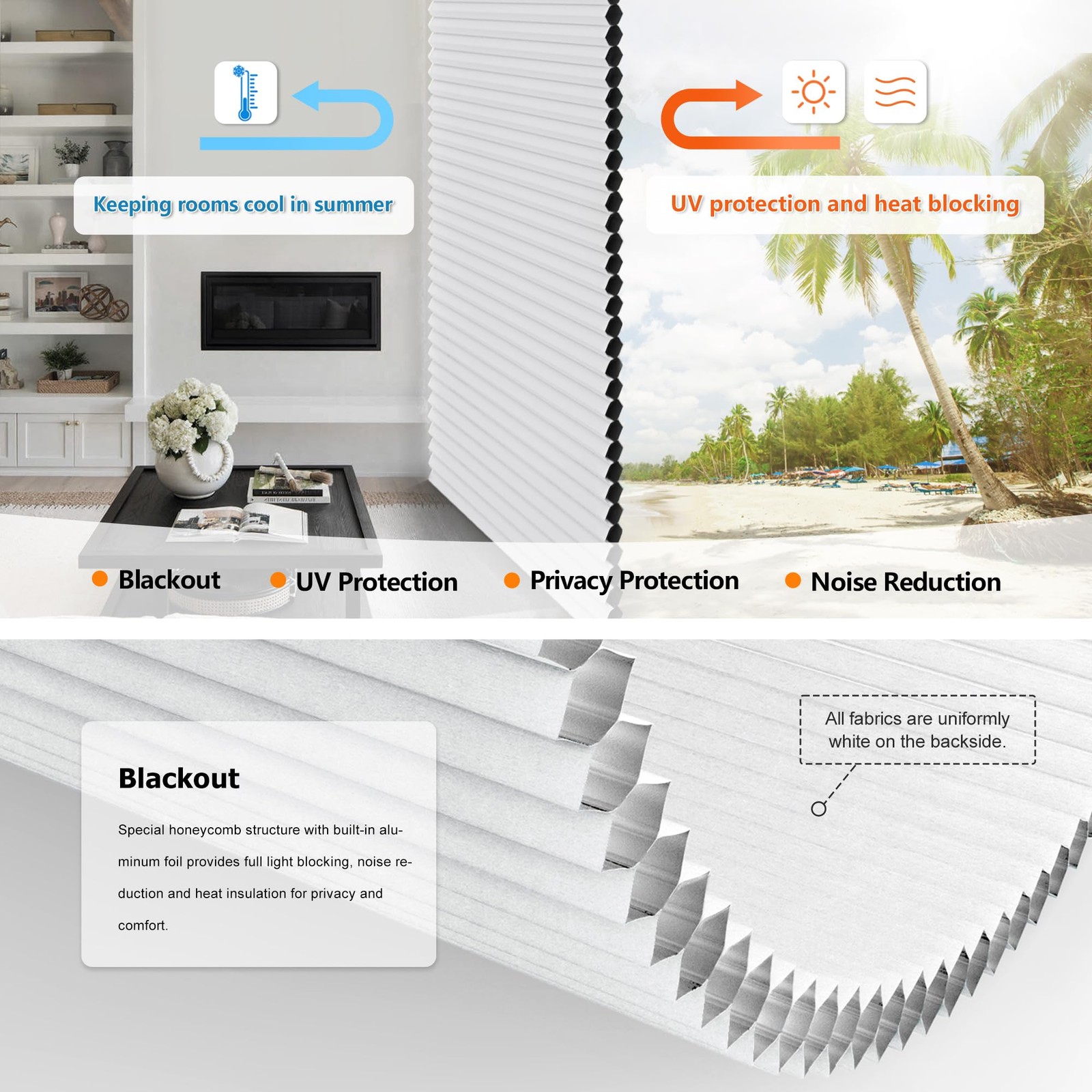LazBlinds No Tools No Drill Cordless Cellular Shades, Top Down Bottom Up (TDB…