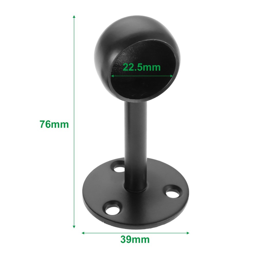 2Pcs Flange Rod Holders Closet Pole Socket Round Black Stainless Steel 5 Size