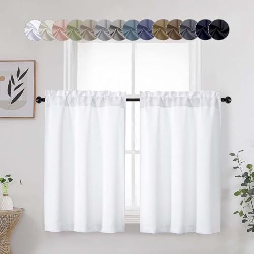 Cafe Curtains Tier 36 Inch Length 2 Panels Set, 30″W x 36″L (Pack of 2) White