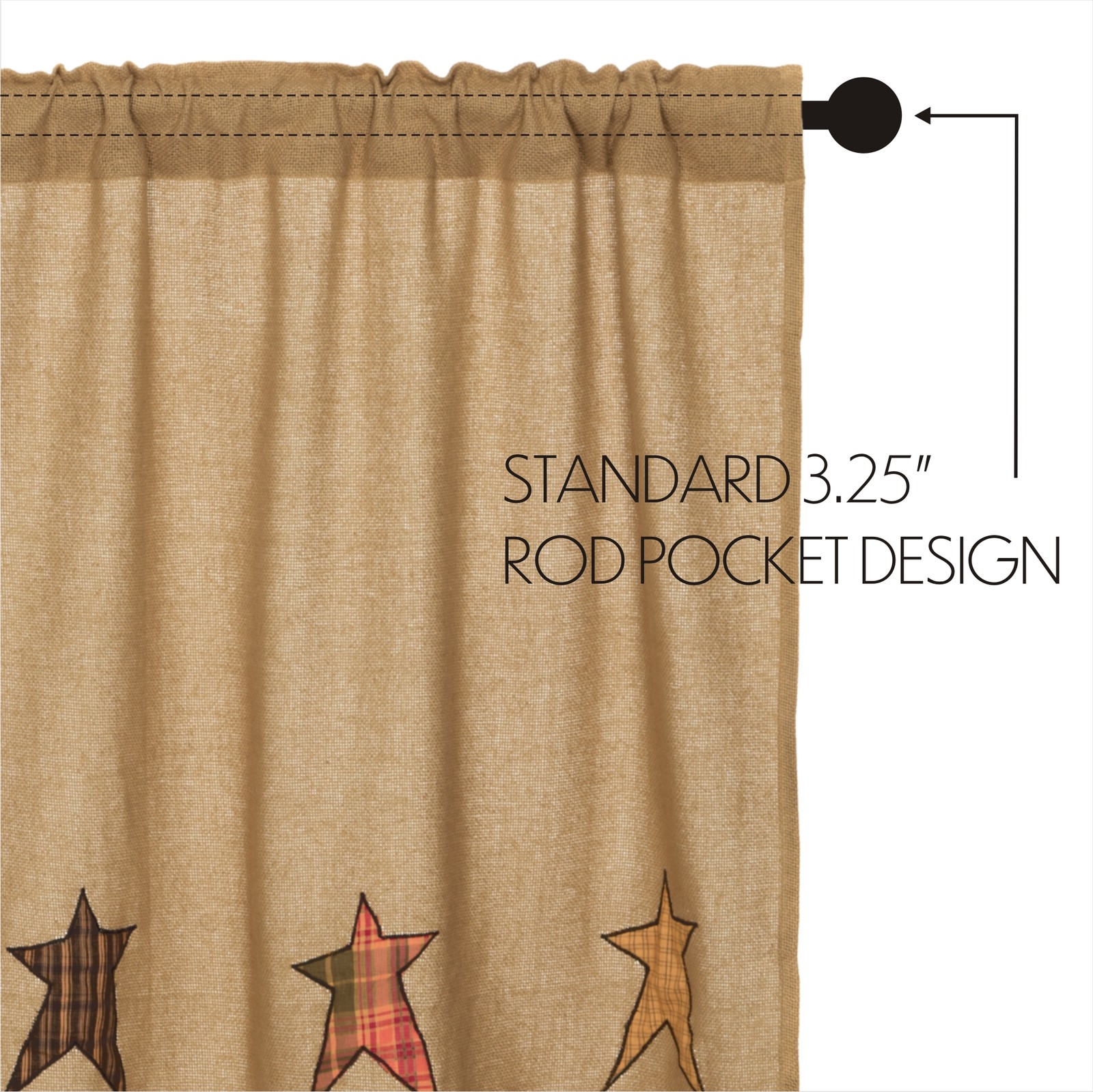 Primitive Swag Burlap Star Pair Tan Rod Kitchen Window Curtains VHC Brands