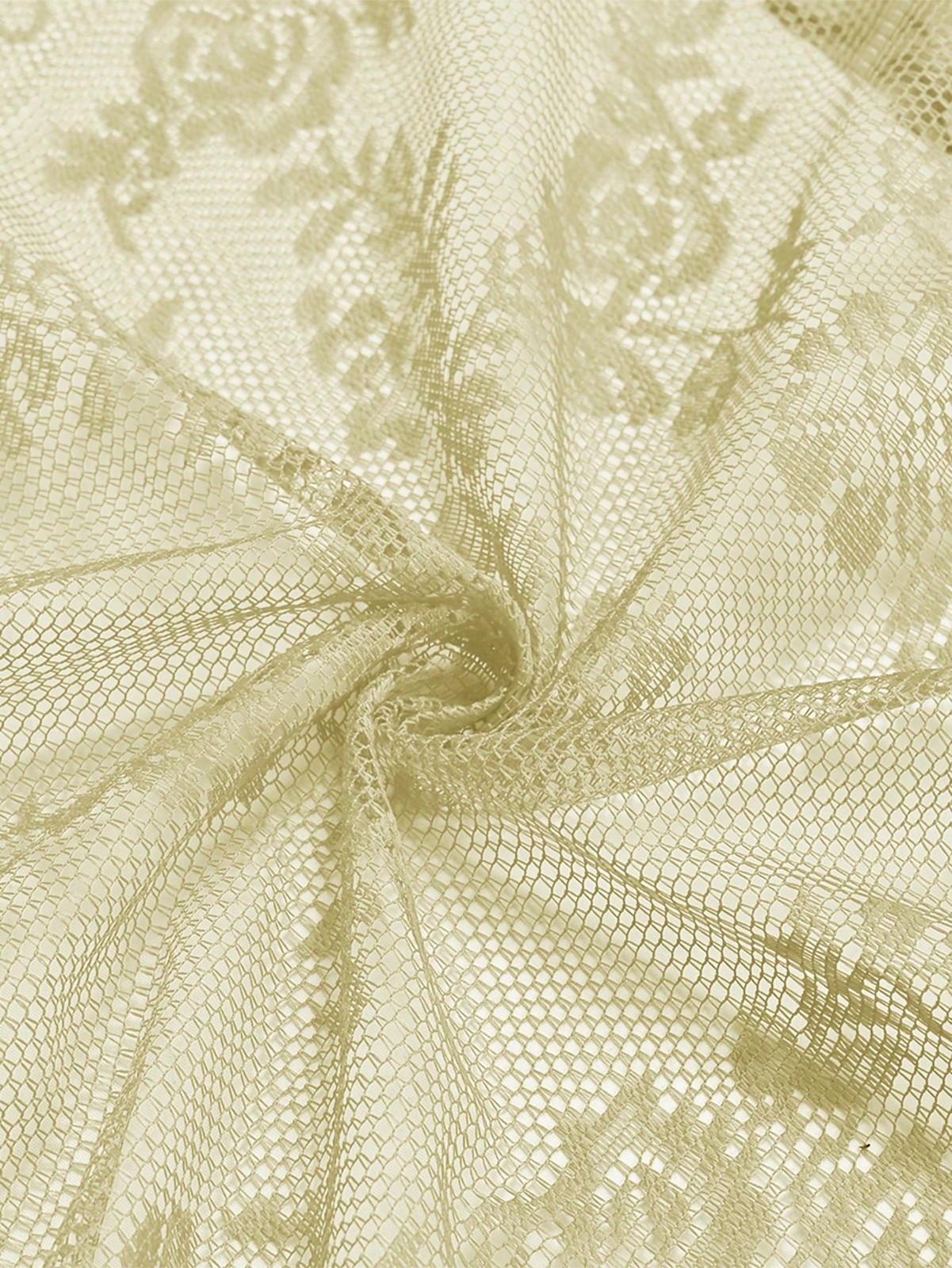 Beige Floral Lace Sheer Curtain Panel 59Wx118L 150x300cm