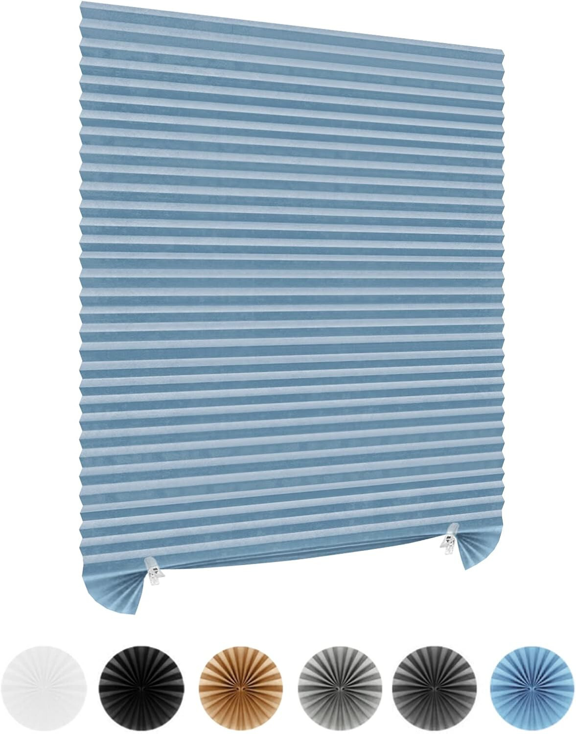 1 Pack Blue 59″L x 35″W Stick-on Window Blinds Can be cut Pleated Paper Blinds