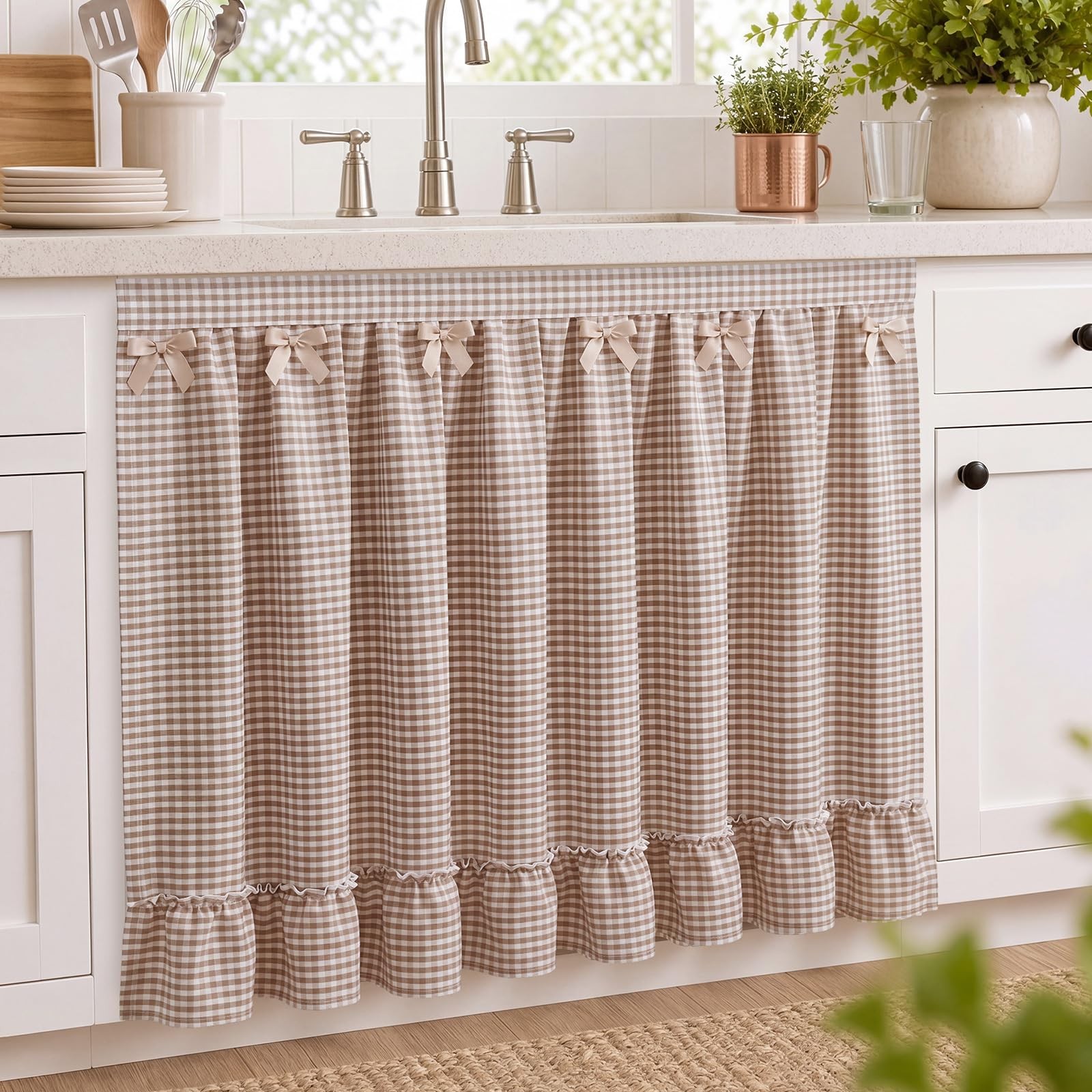 Cabinet Curtains 56″ x 28″ Sink Skirt for Bathroom Kitchen Office Desk Brown …