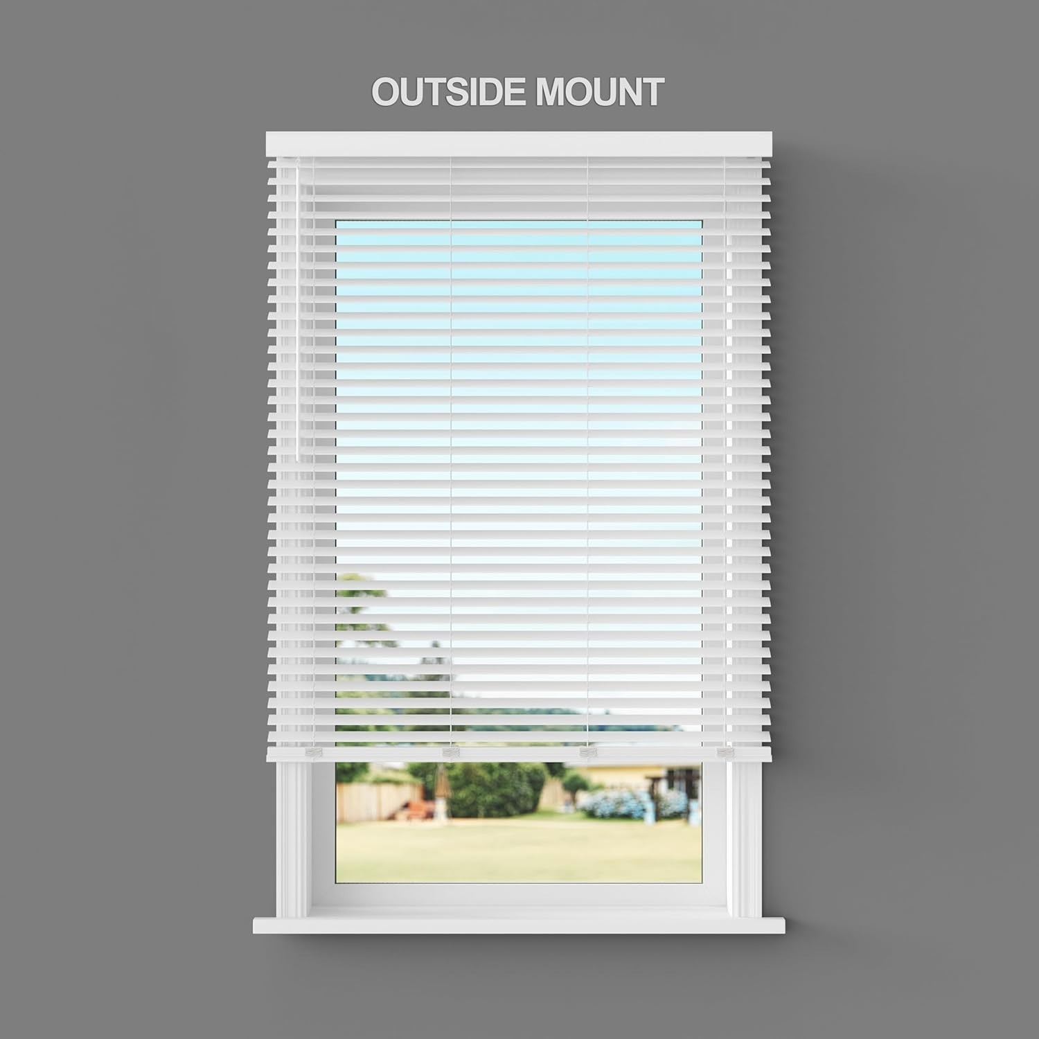 Cordless Faux Wood Window Blinds – 32″ x 64″ White