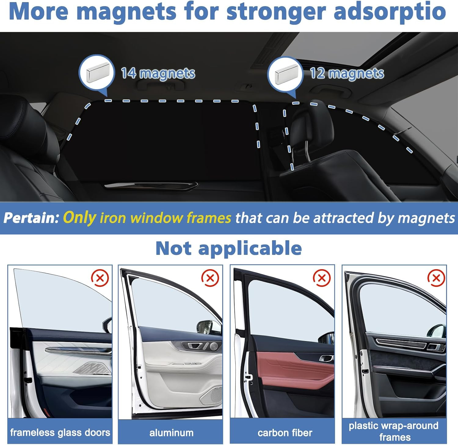 Blackout Car Window Shades Magnetic Privacy Sun Shades Heat Protection SUV Sedan