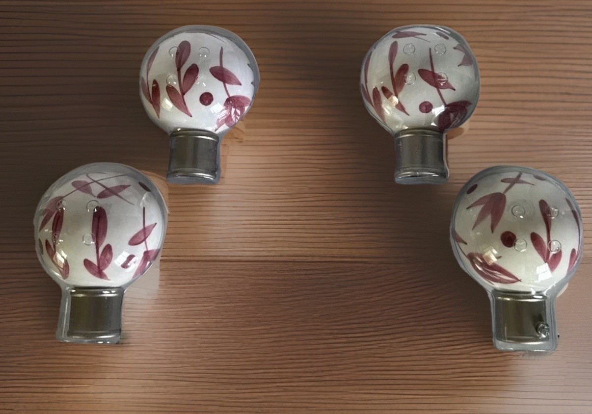 Vintage Set of 4 Pink Floral Finials 3.5” Diameter Each – New in Packaging