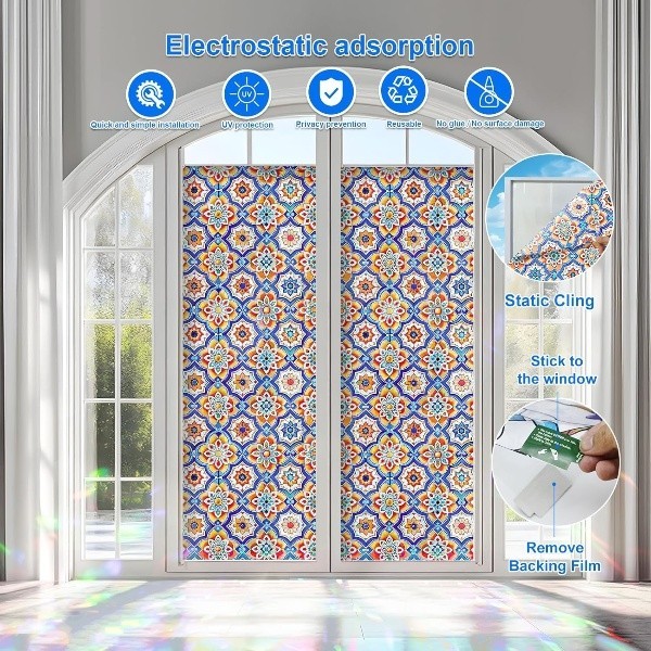Window Privacy Film Decorative Static Cling Stained Glass Tint Sticker Cover