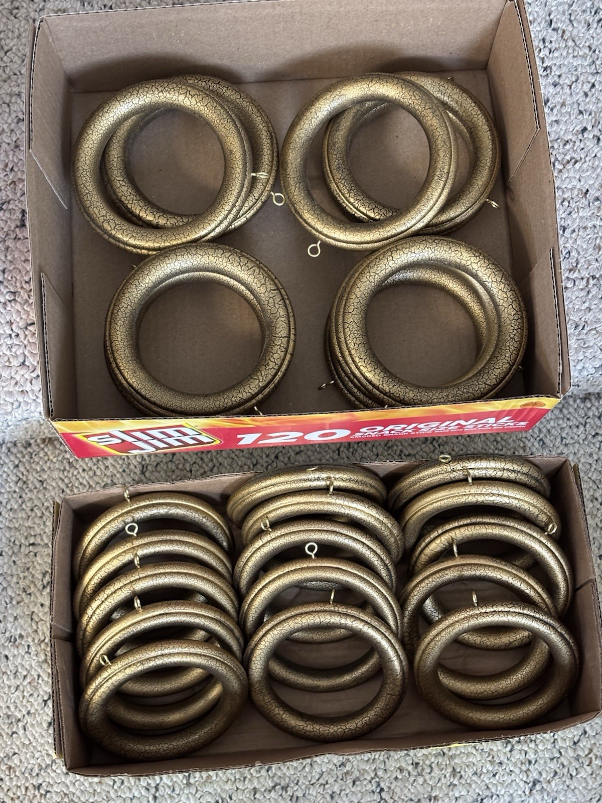 Lot of 27-Gold Curtain Drapery Rod Rings 5″ Diam Decorative-3-1/2″ Interior