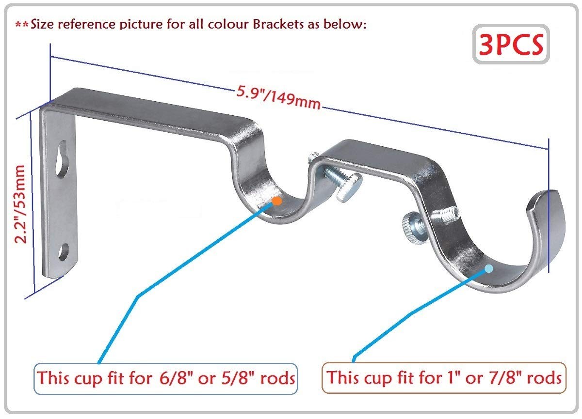 JUSHENG Dual Curtain Rod Hanging Brackets Havy Duty 3Pcs – Satin Nickel Metal…