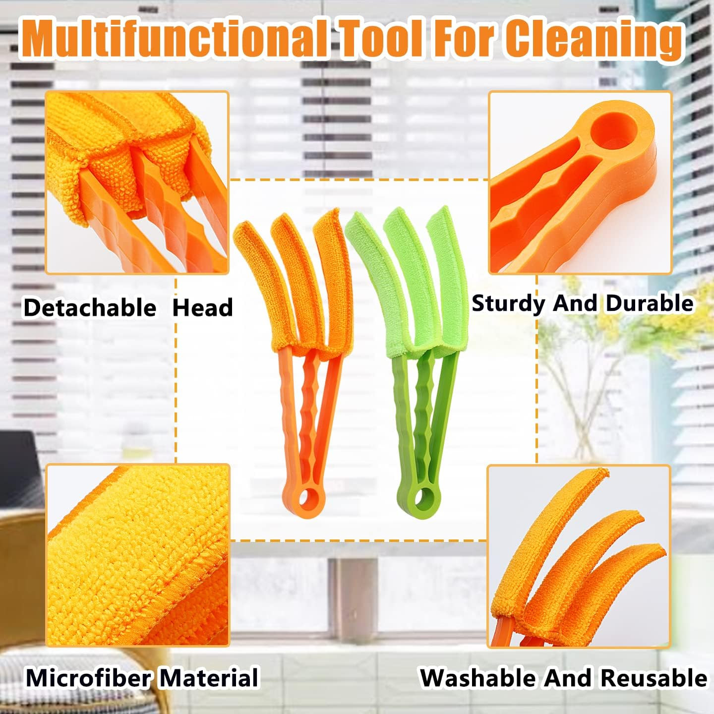 2 Pack 3 Arms Blinds Duster with 10 Colors Microfiber Sleeves Window Cleaner