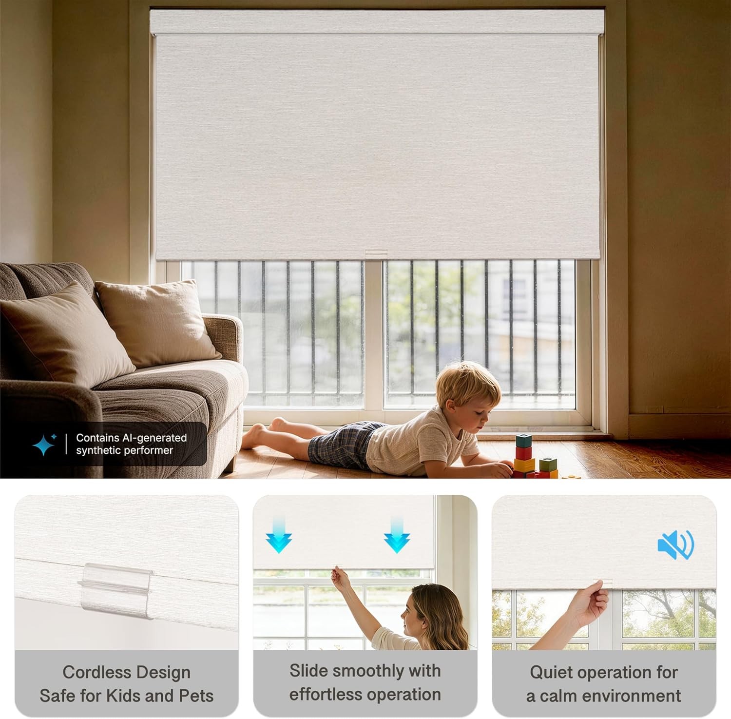 Blackout Roller Shades with Valance for Bedroom,White,46″ W X 72″ H | No-Drill