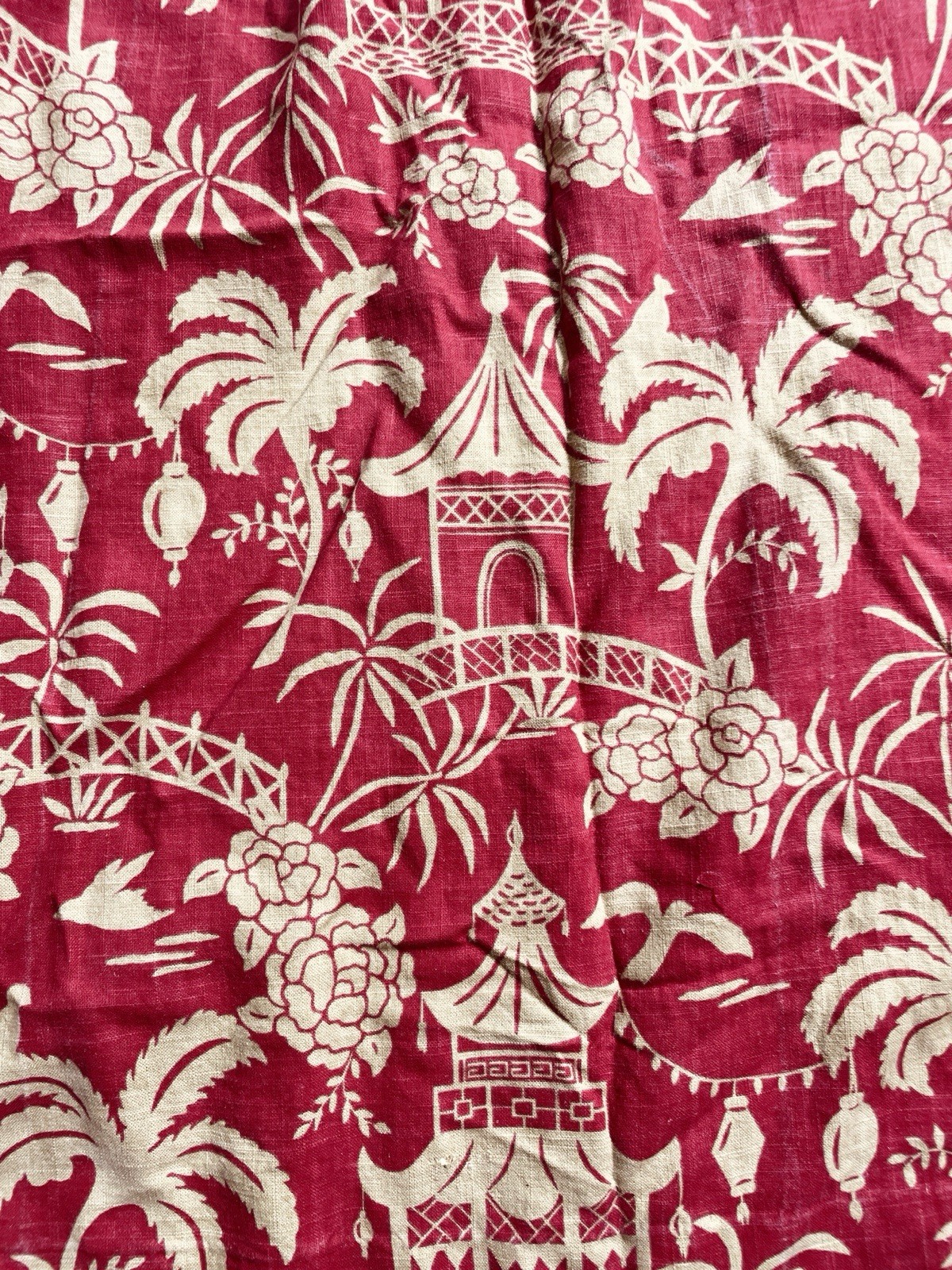Vintage Set of 4 Pinch Pleat Curtains 70s MCM 108” Long Red Green Drapes Retro