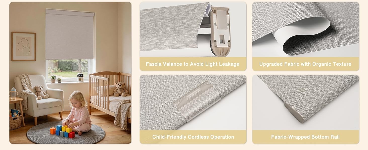 Blackout Roller Shades with Valance for Bedroom,White,46″ W X 72″ H | No-Drill