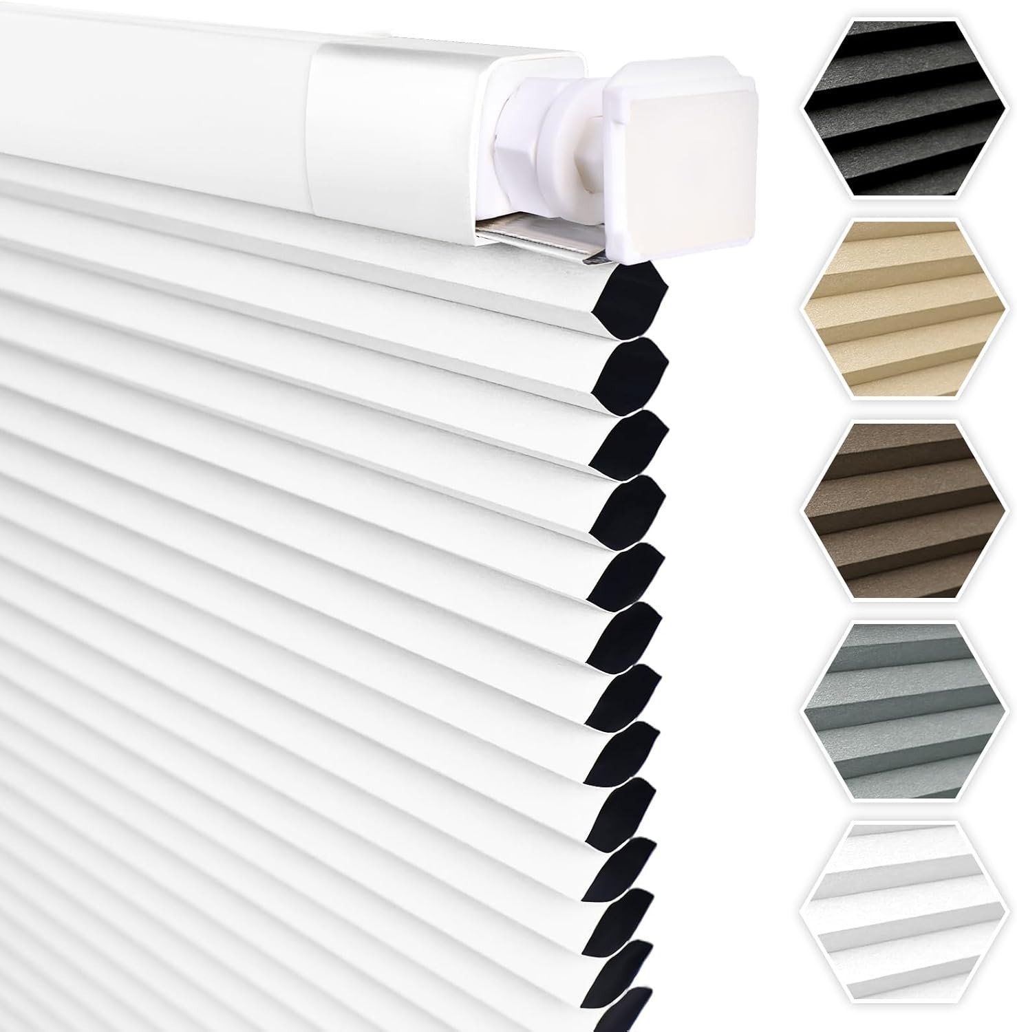 Cordless Cellular Shades Blackout Honeycomb Blinds Indoor Windows 34×48 White BN