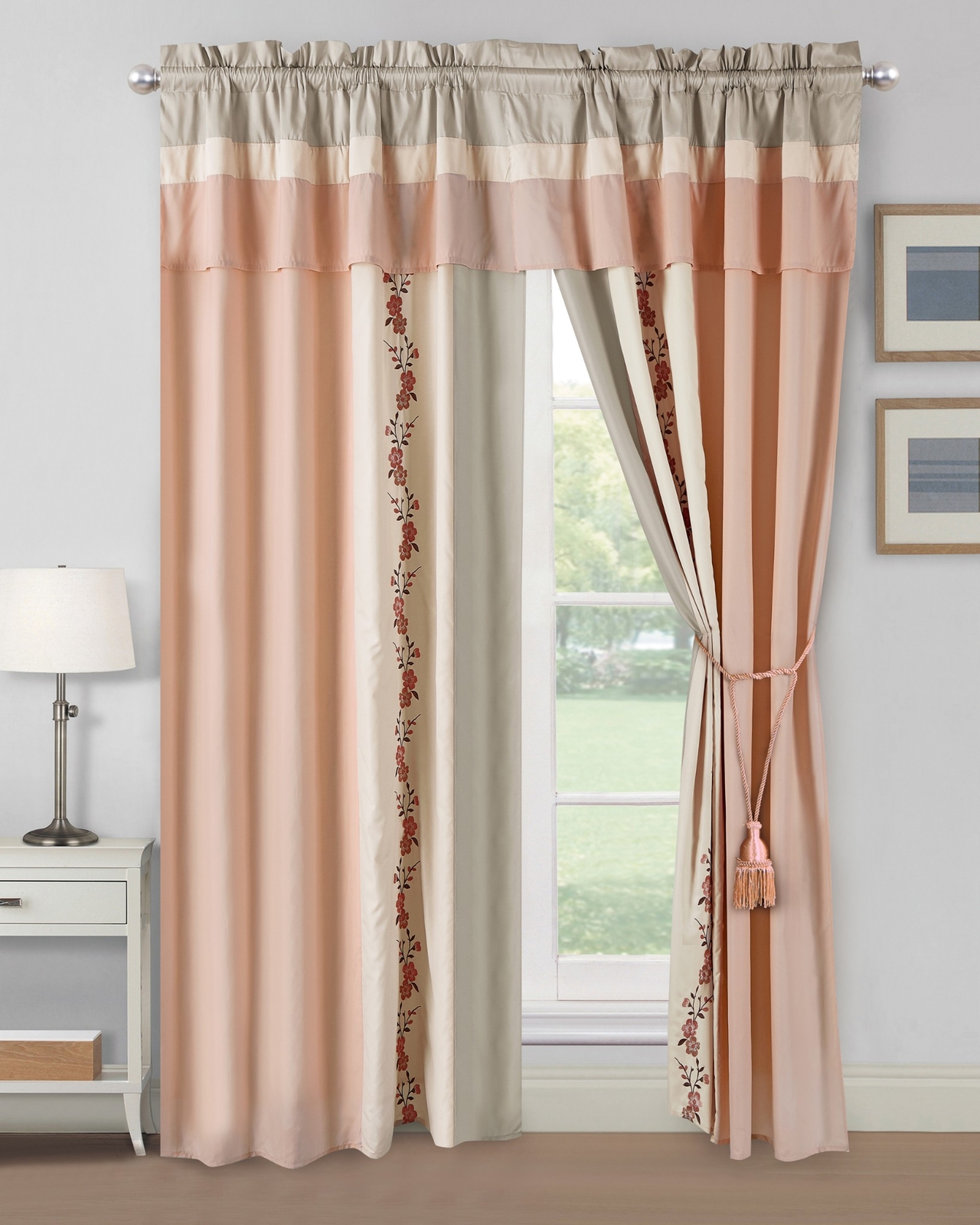 Chezmoi Collection Linnea 4-Piece Cherry Blossom Embroidery Window Curtain Set