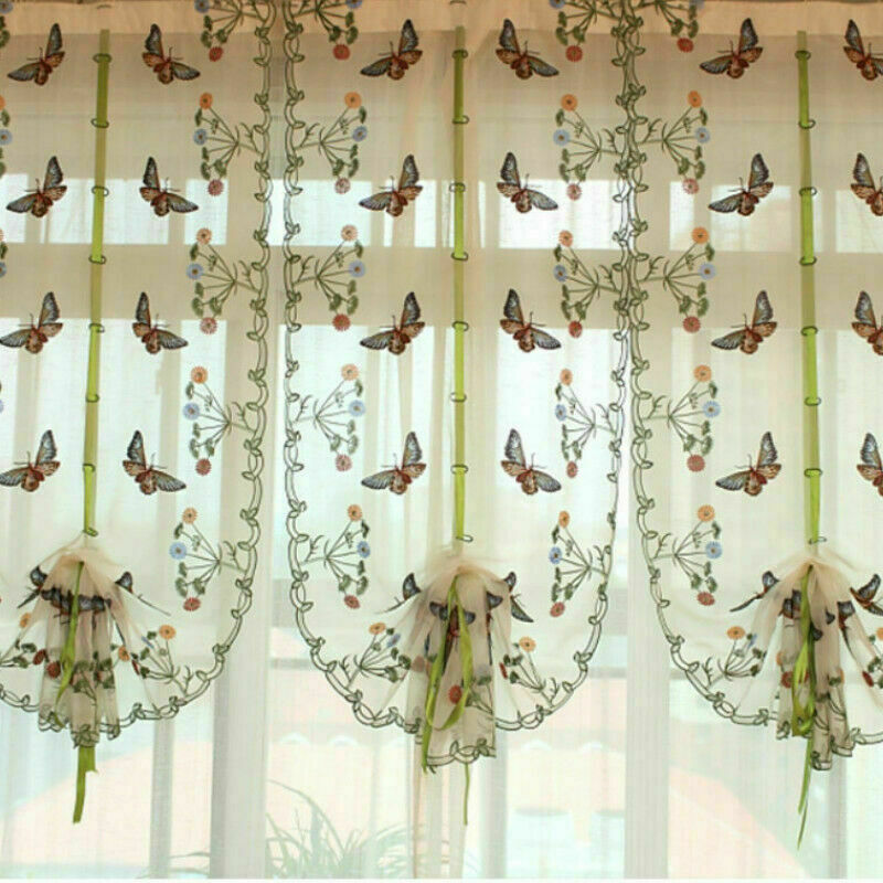 Sheer Window Curtain Tulle Blind Butterfly Embroidery Kitchen Balcony Home Decor