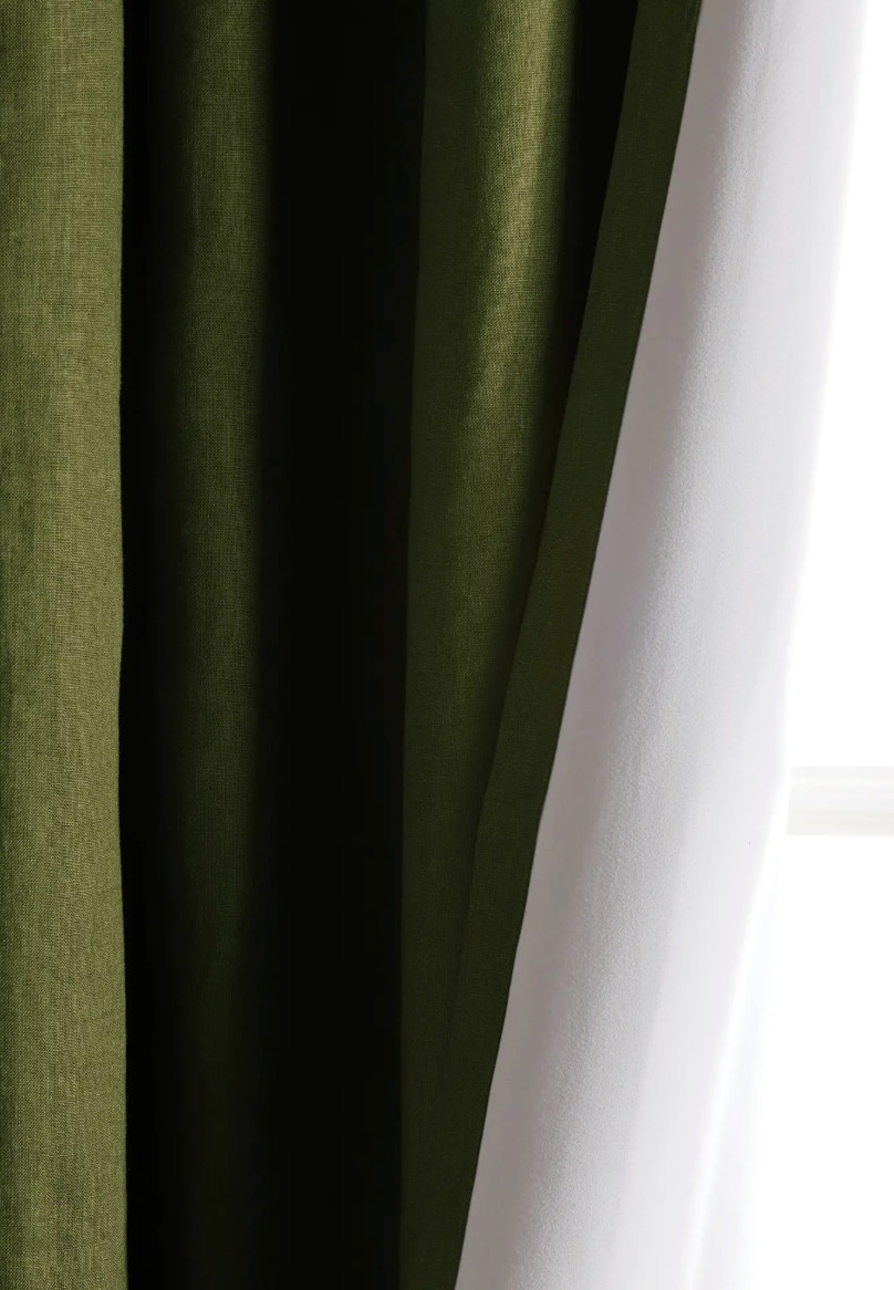 Set of 2 Quince Linen Room Darkening Curtains Hunter Green 48×96 Panels NWOT