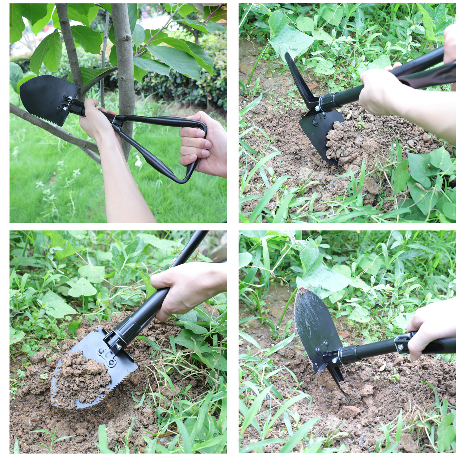 Black Military Style Tri-Fold Shovel Survival Camping Scouting Entrenching Spade