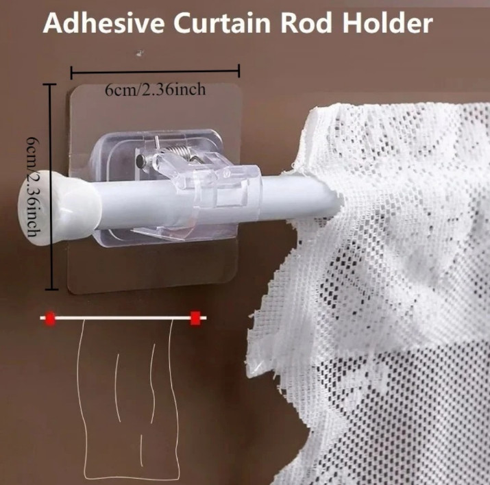 8pcs Nail Free Adhesive Holder Adjustable Hooks Curtain Rod Clip Self Brackets